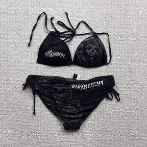 Y2K Sons Of Anarchy Women’s Skull Reaper Biker Bikini Set Sz L Black Goth Emo